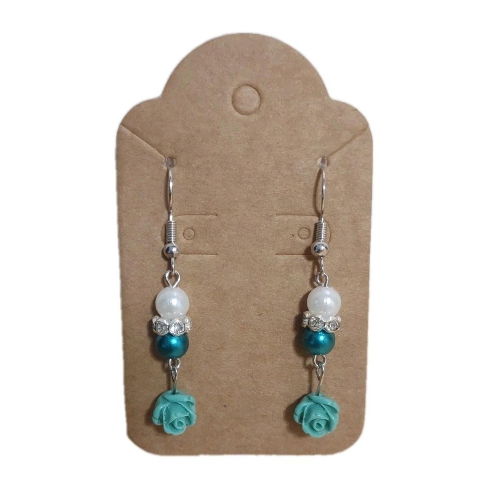 Seafoam Rose & Pearl Earrings